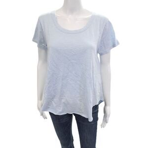 Leallo Women Light Blue Cotton Basic Short Sleeve T-Shirt Round Neck Size L